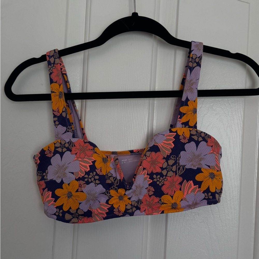 Aerie Floral Bikini Top - Purple and Orange